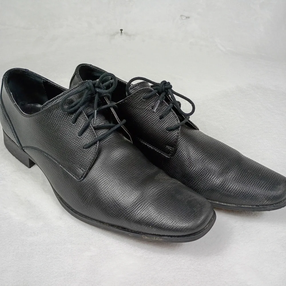 Calvin Klein Brodie Mens Black Textured Leather Oxford Dress Shoes 34F0589 10.5M